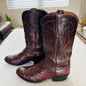 Lucchese 1883 Ostrich Burgundy Leather Vintage Western Boots size 8